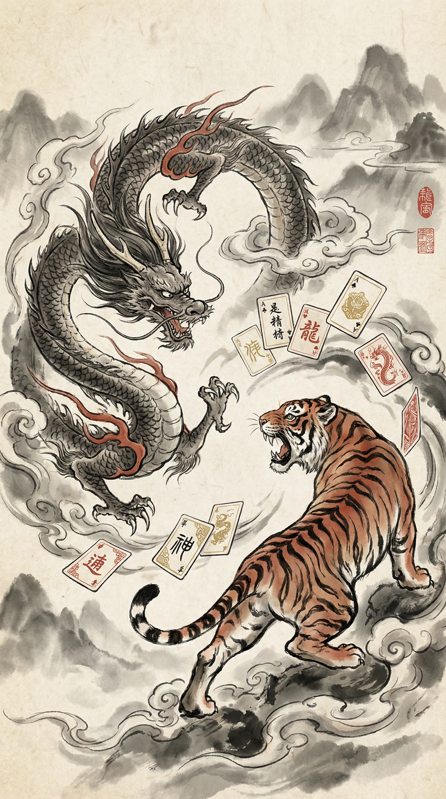 龙虎斗水墨风格对决画面